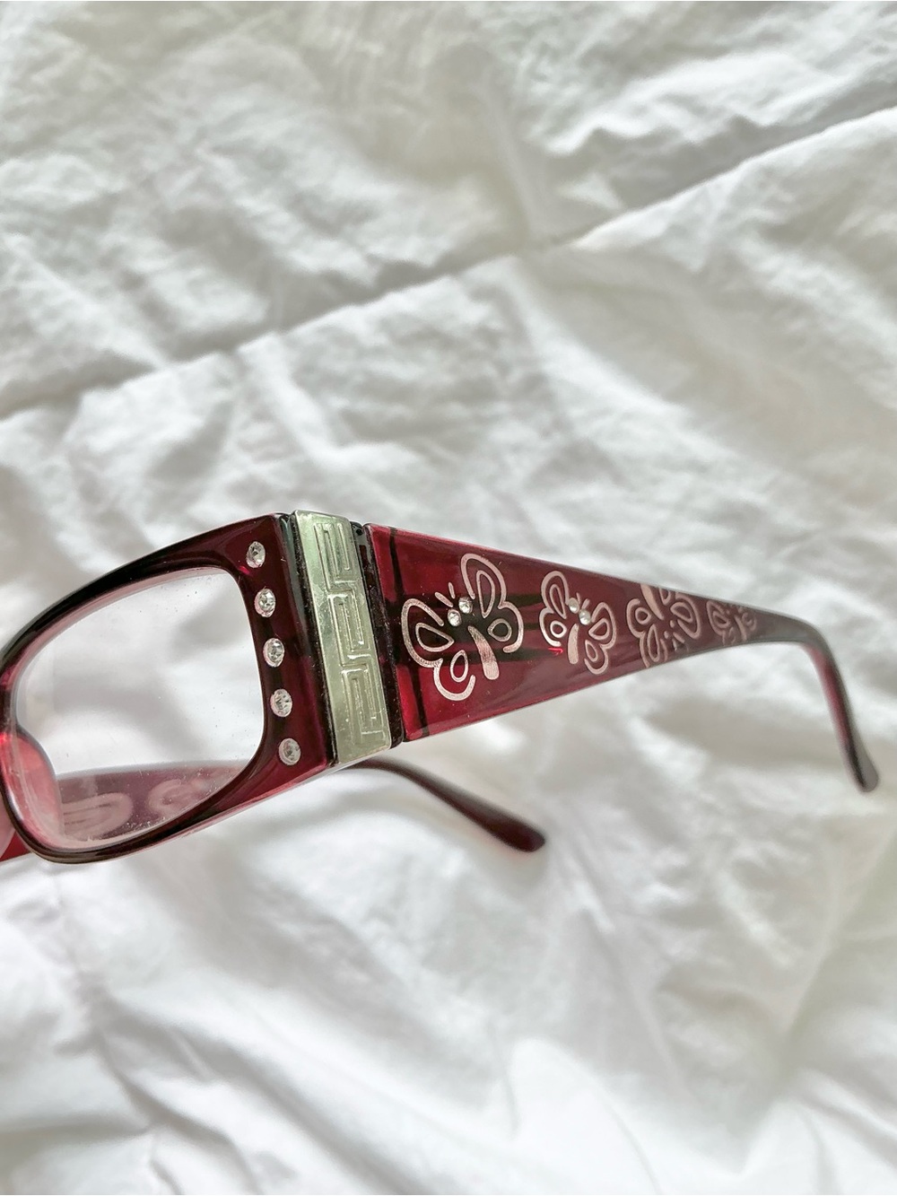 Y2K vintage berry red mauve butterfly rhinestone eye Glasses frames